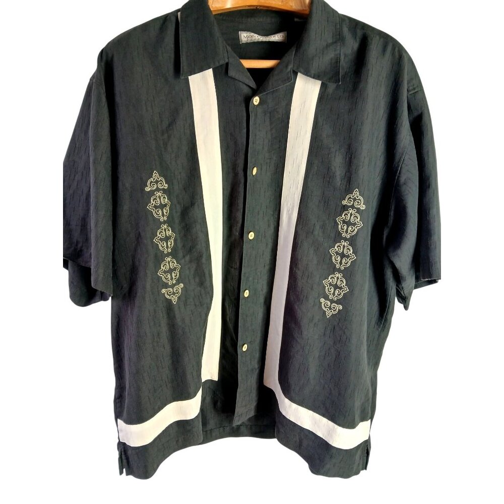 Monte Carlo Black White Bowling Embroidered Short Sleeve Shirt Size XL Rockabill